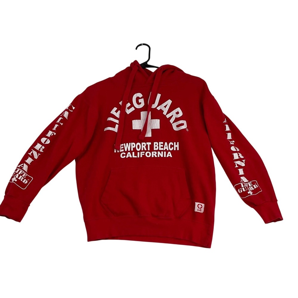 Lifeguard Newport Beach California‎ Hoodie Red Pullover Sweatshirt Small Mens